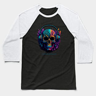 Psychedelic Skull Wearing Headphones Baseball T-Shirt